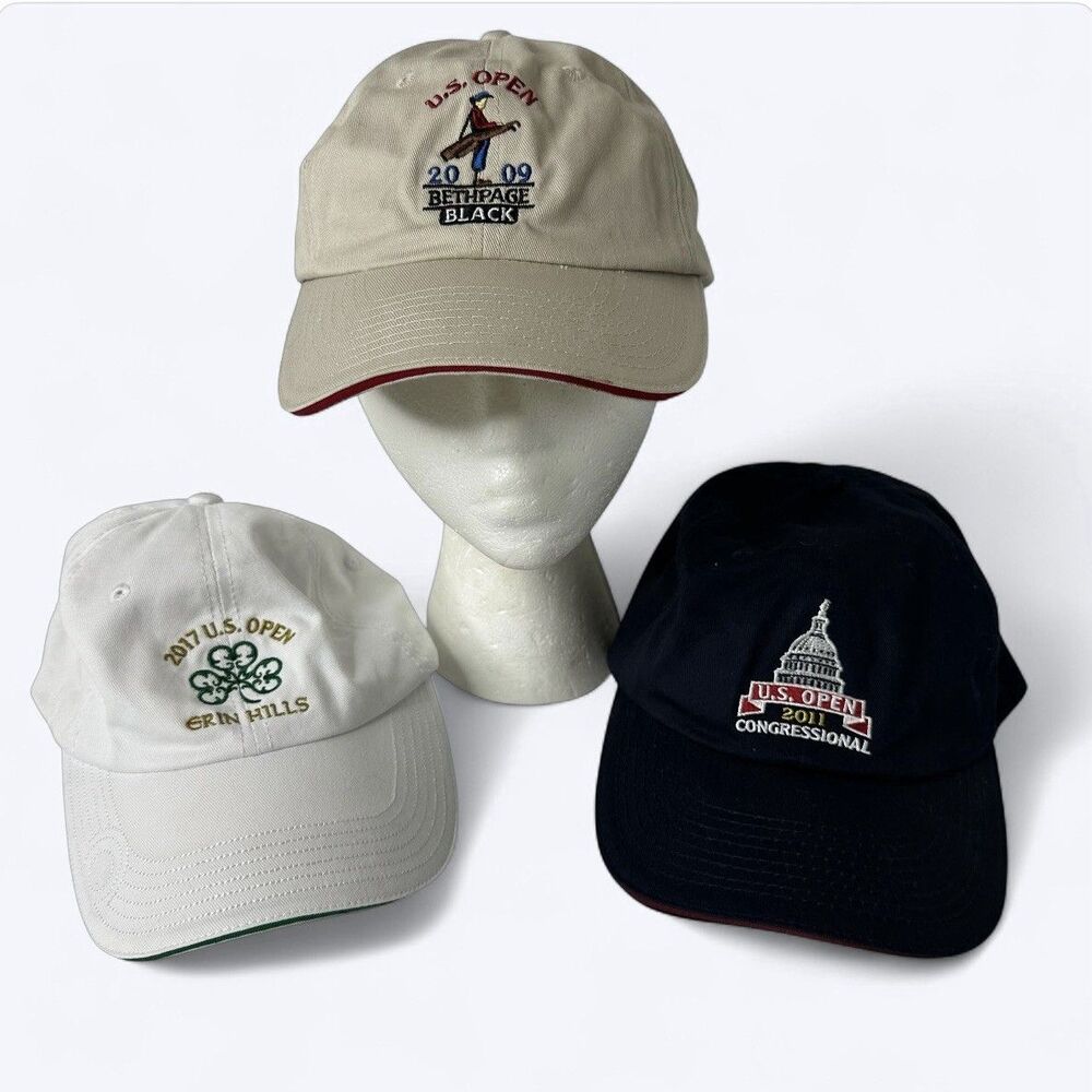 3 USGA US‎ Open Strapback Hats 2009 Bethpage 2011 Congressional 2017 Erin Hills